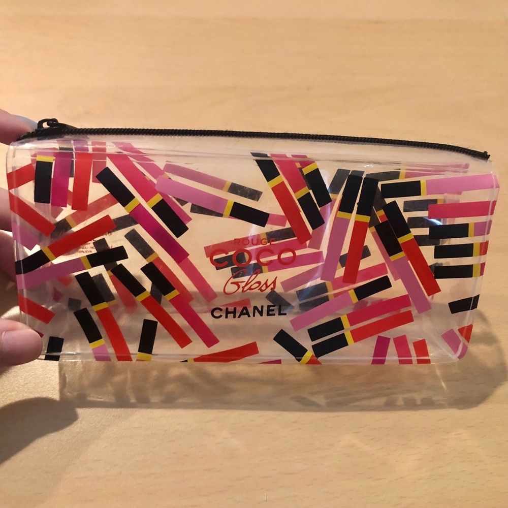 CHANEL small clear zip makeup pouch / cosmetic bag